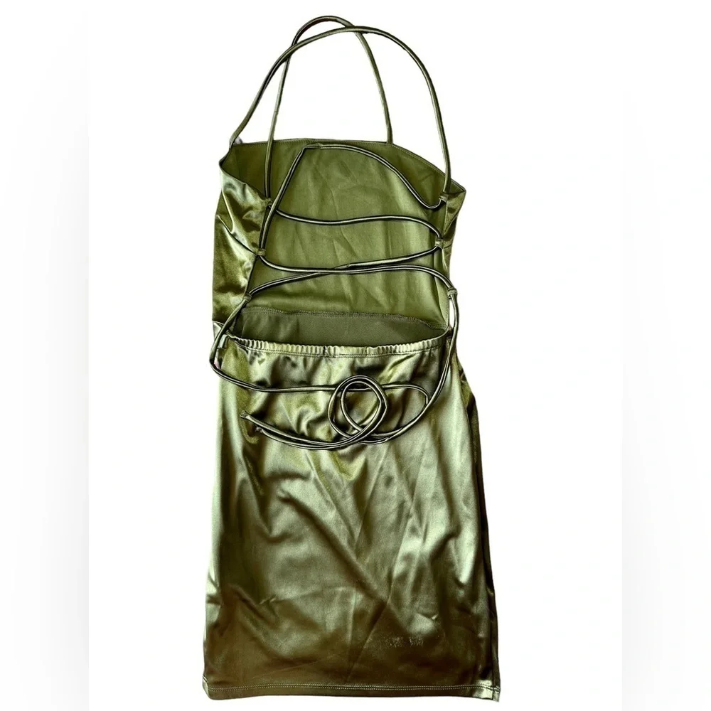 Forever 21 Olive Satin Bodycon Dress Size Small - Picture 4 of 5
